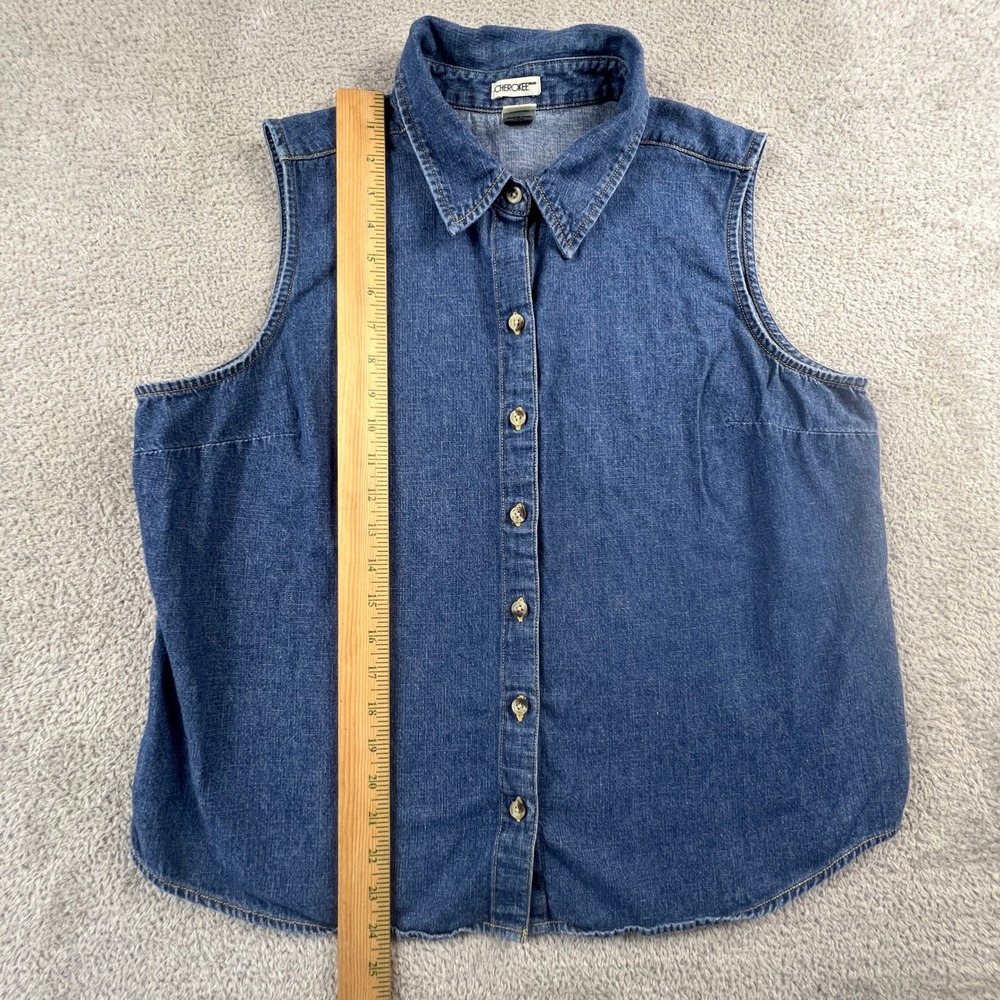 Vintage Denim Vest Top Women‎ XL Blue Sleeveless Casual Classic Cherokee - Picture 9 of 10